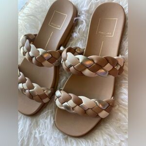 Dolce Vita Signe Braided Wedge Sandals Pink Taupe Cream Gold 6.5